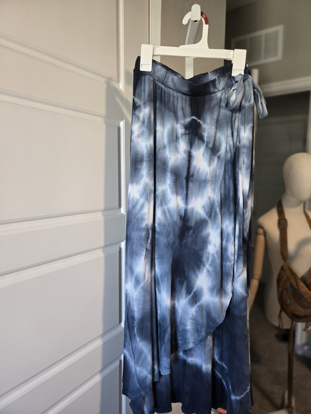 Go Couture Navy & White Tie-Dye Wrap Maxi Skirt